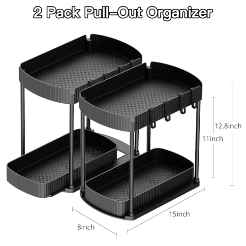 2 Pack Multi-Purpose Pull-Out Storage Organizers, Under Sink Organizers and Storage for Bathroom & Kitchen, Under Cabinet Organizers and storage,...