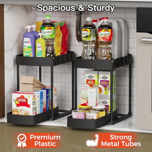 2 Pack Multi-Purpose Pull-Out Storage Organizers, Under Sink Organizers and Storage for Bathroom & Kitchen, Under Cabinet Organizers and storage,...