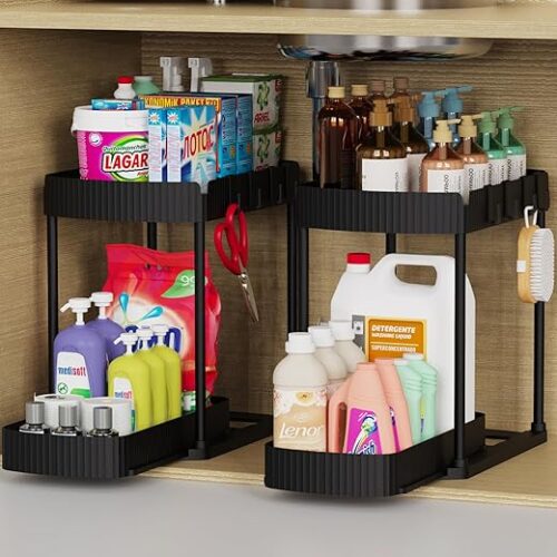 2 Pack Multi-Purpose Pull-Out Storage Organizers, Under Sink Organizers and Storage for Bathroom & Kitchen, Under Cabinet Organizers and storage,...