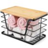 2 Pack Storage Stackable Kitchen Laundry Organizers with Bamboo Top, Wall Mount Large Trash Bag Holder and Small Garbage Bag Dispenser