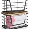 2 Pack Storage Stackable Kitchen Laundry Organizers with Bamboo Top, Wall Mount Large Trash Bag Holder and Small Garbage Bag Dispenser