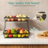 2 Tier Fruit Basket for Kitchen Counter with 2 Mobile Banana Hangers, 2025 Pro Detachable Metal Fruit Bowl with Wooden Handle, Fruit Holder for...
