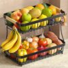 2 Tier Fruit Basket for Kitchen Counter with 2 Mobile Banana Hangers, 2025 Pro Detachable Metal Fruit Bowl with Wooden Handle, Fruit Holder for...
