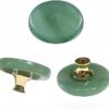 3Pcs Green Jade Stone Knobs, Round Cabinet Pull Handles, Modern Green Theme, 1.6 Inches Diameter, 3 Count