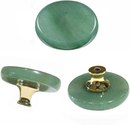 3Pcs Green Jade Stone Knobs, Round Cabinet Pull Handles, Modern Green Theme, 1.6 Inches Diameter, 3 Count