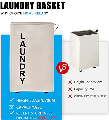 92L Large Laundry Hamper with Leather Handle,Standable Laundry Basket with Wheels ,Large Hamper,Rolling Laundry Basket White 92L Large Laundry Hamper with Leather Handle,Standable Laundry Basket with Wheels ,Large Hamper,Rolling Laundry Basket White
