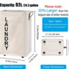 92L Large Laundry Hamper with Leather Handle,Standable Laundry Basket with Wheels ,Large Hamper,Rolling Laundry Basket White