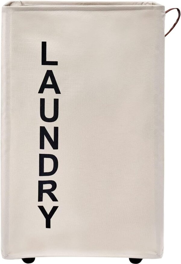 92L Large Laundry Hamper with Leather Handle,Standable Laundry Basket with Wheels ,Large Hamper,Rolling Laundry Basket White 92L Large Laundry Hamper with Leather Handle,Standable Laundry Basket with Wheels ,Large Hamper,Rolling Laundry Basket White