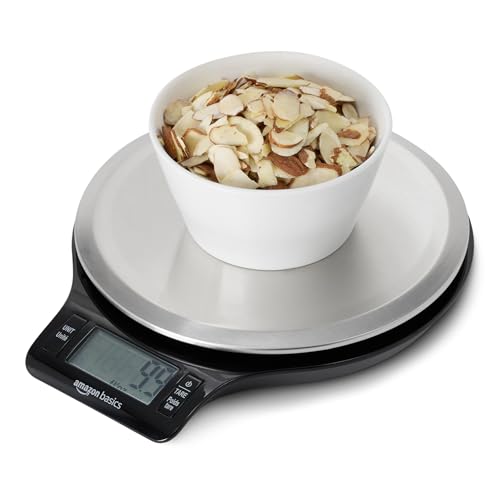 Amazon Basics Digital Kitchen Scale with LCD Display, Batteries Included, Weighs up to 11 pounds, Black and Stainless Steel Amazon Basics Digital Kitchen Scale with LCD Display, Batteries Included, Weighs up to 11 pounds, Black and Stainless Steel