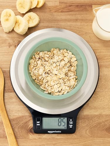 Amazon Basics Digital Kitchen Scale with LCD Display, Batteries Included, Weighs up to 11 pounds, Black and Stainless Steel Amazon Basics Digital Kitchen Scale with LCD Display, Batteries Included, Weighs up to 11 pounds, Black and Stainless Steel