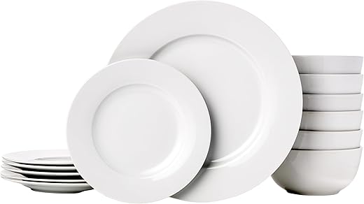Amazon Basics Kitchen Dinnerware Set, Microwave and Dishwasher Safe, Plates, Bowls, Service for 6, 18-Piece, White Amazon Basics Kitchen Dinnerware Set, Microwave and Dishwasher Safe, Plates, Bowls, Service for 6, 18-Piece, White