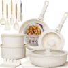 Astercook 21 Pcs Pots and Pans Set Non Stick, Ceramic Cookware Set Detachable Handle, RV Kitchen Cooking Set Removable Handles, Oven Safe,...