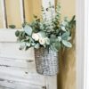 AuldHome Design Wall Hanging Baskets (Set of 2, Gray); Woven Wicker Rustic Farmhouse Gray Washed Door Baskets, Small and Medium Size