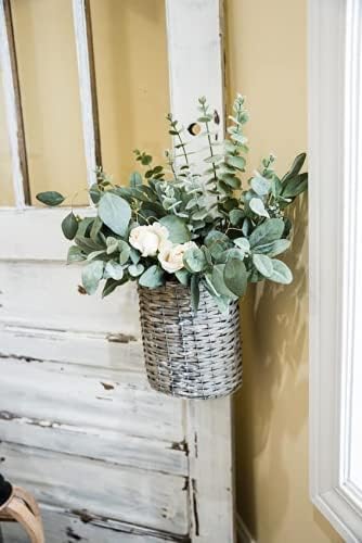 AuldHome Design Wall Hanging Baskets (Set of 2, Gray); Woven Wicker Rustic Farmhouse Gray Washed Door Baskets, Small and Medium Size