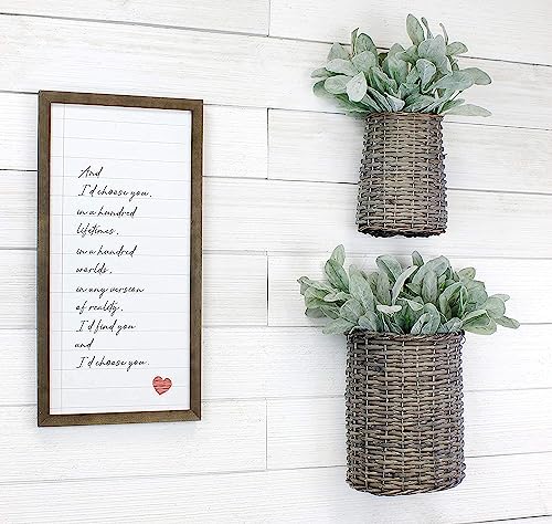 AuldHome Design Wall Hanging Baskets (Set of 2, Gray); Woven Wicker Rustic Farmhouse Gray Washed Door Baskets, Small and Medium Size