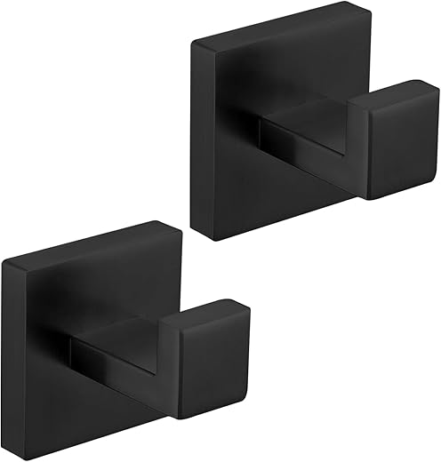 Bath Towel Hook Black,2 Pack Robe Hook for Bathroom Matte Wall Mounted Heavy Duty Hook 304 Stainless Steel Coat Hooks for Bathroom Kitchen(Matte...