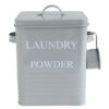 Bloomingville Farmhouse Metal Container with "Laundry Powder" Message, Lid, and Scoop, Grey