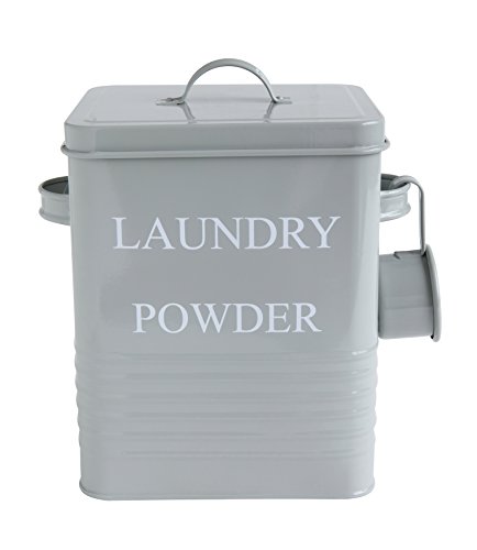 Bloomingville Farmhouse Metal Container with "Laundry Powder" Message, Lid, and Scoop, Grey Bloomingville Farmhouse Metal Container with "Laundry Powder" Message, Lid, and Scoop, Grey