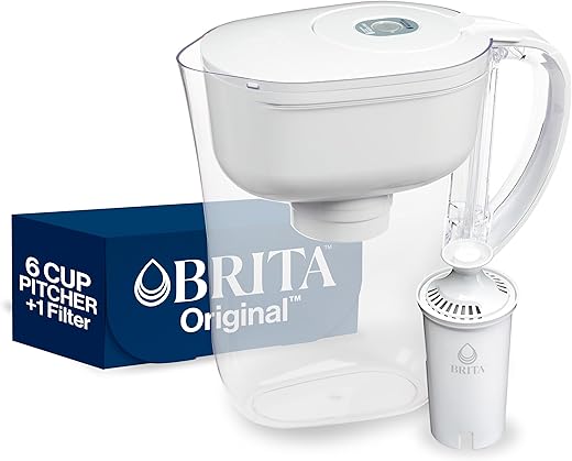 Brita Water Filter Pitcher for Tap and Drinking Water with 1 Standard Filter, Lasts 2 Months, 6-Cup Capacity, BPA Free, White Brita Water Filter Pitcher for Tap and Drinking Water with 1 Standard Filter, Lasts 2 Months, 6-Cup Capacity, BPA Free, White