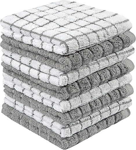 Bumble Premium Cotton Dish Cloths 12" x 12" | Gray Check Design | 405 GSM | Highly Absorbent & Soft Dish Towels | 100% Natural Ring Spun Cotton...