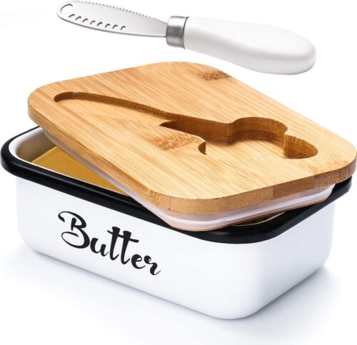 Butter Dish with Lid,Butter Dish for Countertop,AISBUGUR Metal Butter Keeper with Stainless Steel Multipurpose Butter Knife,Large Butter Container...