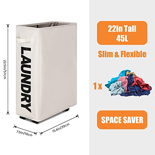Caroeas 22" Rolling Slim Laundry Basket with Stand Foldable Waterproof Sorter and Organizer on Wheels Tall Thin Dirty Laundry Hamper Basket Home... Caroeas 22" Rolling Slim Laundry Basket with Stand Foldable Waterproof Sorter and Organizer on Wheels Tall Thin Dirty Laundry Hamper Basket Home...