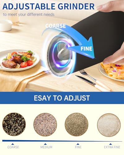 CIRCLE JOY Gravity Electric Salt and Pepper Grinder Set Automatic Salt and Pepper Grinder Set with LED Light, Battery Operated, Adjustable...