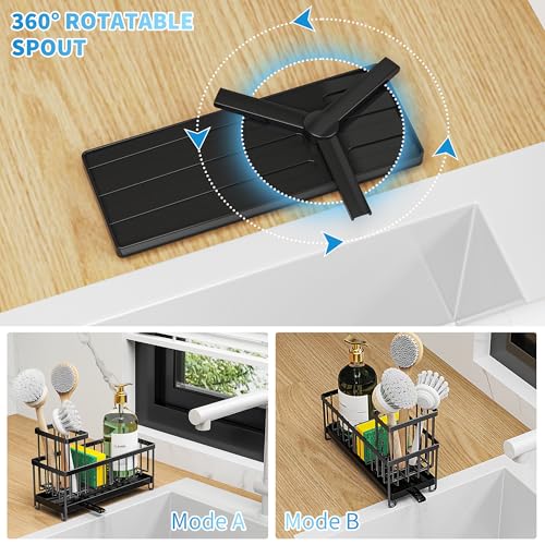 Cisily Black Sponge Holder for Kitchen Sink, Sink Caddy Organizer with High Brush Holder, Kitchen Countertop Organizers and Storage Essentials,...