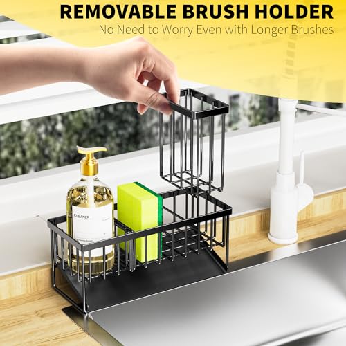 Cisily Kitchen Sink Caddy Organzier with High Brush Holder, Sponge Holder for Sink, 304 Rustproof Stainless, Kitchen Countertop Soap Dispenser...