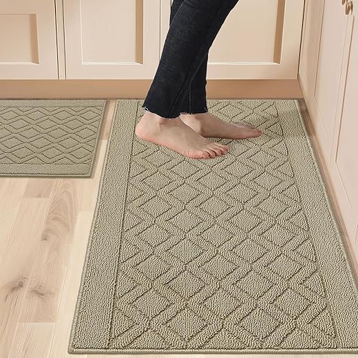 COSY HOMEER 48x20 Inch/30X20 Inch Kitchen Rug Mats Made of 100% Polypropylene 2 Pieces Soft Kitchen Mat Specialized in Anti Slippery and Machine...