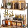 Countertop Coffee Station Organizer, 2 Tier Wooden Shelf for Coffee Bar Accessories, Condiment Storage Caddy for Kitchen, Home, Office - Brown