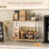 Countertop Coffee Station Organizer, 2 Tier Wooden Shelf for Coffee Bar Accessories, Condiment Storage Caddy for Kitchen, Home, Office - Brown