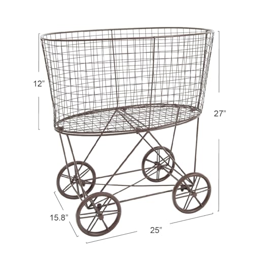 Creative Co-Op Vintage Reproduction Metal Laundry Basket on Wheels, Rust Creative Co-Op Vintage Reproduction Metal Laundry Basket on Wheels, Rust
