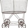Creative Co-Op Vintage Reproduction Metal Laundry Basket on Wheels, Rust