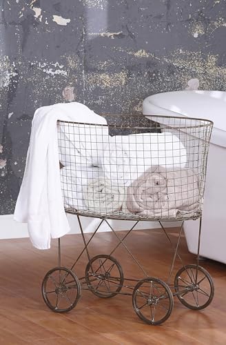 Creative Co-Op Vintage Reproduction Metal Laundry Basket on Wheels, Rust Creative Co-Op Vintage Reproduction Metal Laundry Basket on Wheels, Rust