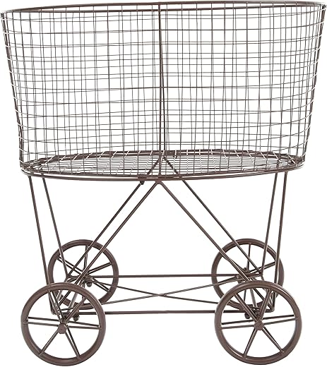 Creative Co-Op Vintage Reproduction Metal Laundry Basket on Wheels, Rust