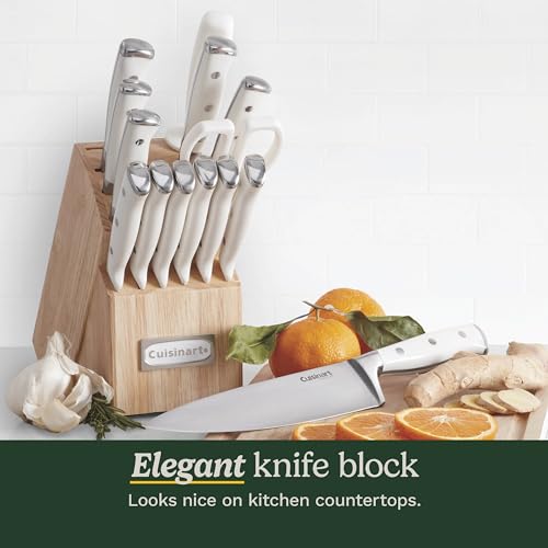 Cuisinart 15-Piece Knife Set with Block, High Carbon Stainless Steel, Forged Triple Rivet, White, C77WTR-15P Cuisinart 15-Piece Knife Set with Block, High Carbon Stainless Steel, Forged Triple Rivet, White, C77WTR-15P