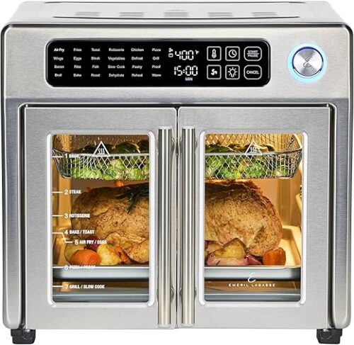 Emeril Lagasse Extra Large French Door Air Fryer Toaster Oven Combo, 24 Cooking Functions and Digital Controls, 7 Accessories Included, Stainless...
