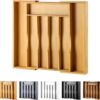 Expandable Bamboo Kitchen Drawer Organizer for Cutlery and Utensils, Adjustable Bamboo Wood Cutlery Tray in Drawer for Flatware and Silverware in...