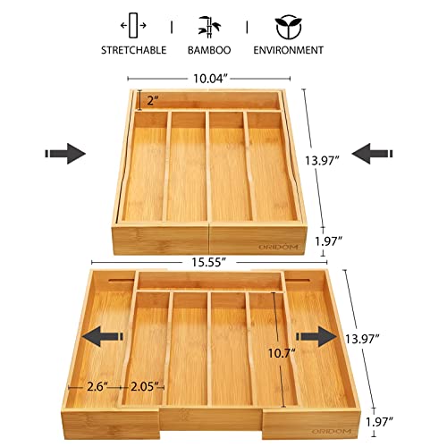 Expandable Bamboo Kitchen Drawer Organizer for Cutlery and Utensils, Adjustable Bamboo Wood Cutlery Tray in Drawer for Flatware and Silverware in...