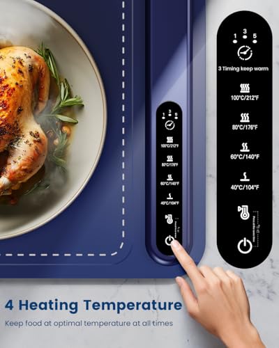 Food Warming Mat - Fast Heating Silicone Electric Warming Tray with 4 Level Temperature, Raised Feet Protects Table, Roll Up Buffet Hot Plates Heat...