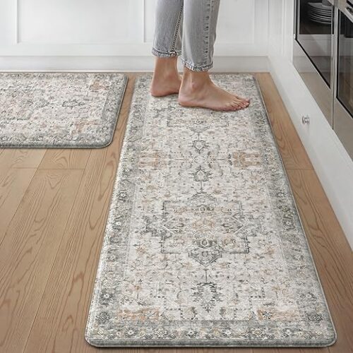 GENIMO Kitchen Mats for Floor 2PCs, Washable Anti Fatigue Mat for Cushioned, 17.3"x47"+17.3"x30", Waterproof Kitchen Rugs, Non Slip Comfort...