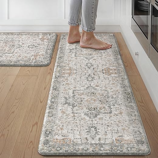 GENIMO Kitchen Mats for Floor 2PCs, Washable Anti Fatigue Mat for Cushioned, 17.3"x47"+17.3"x30", Waterproof Kitchen Rugs, Non Slip Comfort...