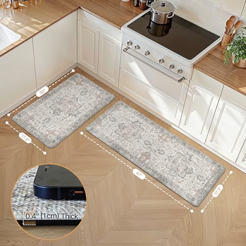 GENIMO Kitchen Mats for Floor 2PCs, Washable Anti Fatigue Mat for Cushioned, 17.3"x47"+17.3"x30", Waterproof Kitchen Rugs, Non Slip Comfort...