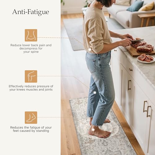 GENIMO Kitchen Mats for Floor 2PCs, Washable Anti Fatigue Mat for Cushioned, 17.3"x47"+17.3"x30", Waterproof Kitchen Rugs, Non Slip Comfort...