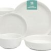 Gibson Home Oslo Porcelain Chip and Scratch Resistant Dinnerware Set, Service for 4 (16pcs), Plates and Bowls Dishes Sets, White