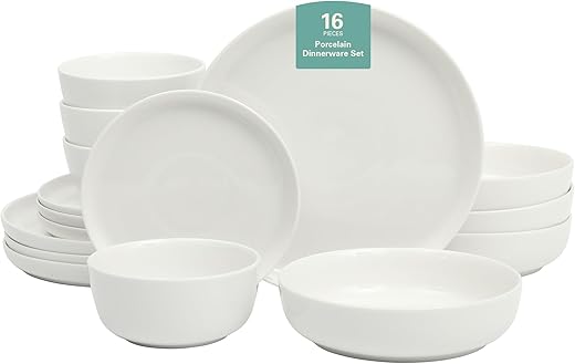 Gibson Home Oslo Porcelain Chip and Scratch Resistant Dinnerware Set, Service for 4 (16pcs), Plates and Bowls Dishes Sets, White Gibson Home Oslo Porcelain Chip and Scratch Resistant Dinnerware Set, Service for 4 (16pcs), Plates and Bowls Dishes Sets, White