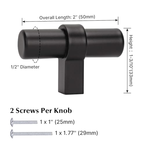 goldenwarm 10 Pack Black Dresser Drawer Knobs Black Cabinet Knobs T Bar Handles - LST16BK Pull Handles for Kitchen Cupboard Single Hole Hardware...