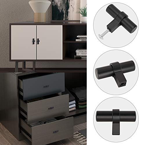 goldenwarm 10 Pack Black Dresser Drawer Knobs Black Cabinet Knobs T Bar Handles - LST16BK Pull Handles for Kitchen Cupboard Single Hole Hardware...