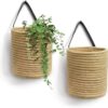 Goodpick 2pack Jute Hanging Basket - Small Woven Fern Hanging Rope Basket Flower Plants Wall Basket Decor Set Boho, 7.87 x 7 x 11.7 inches